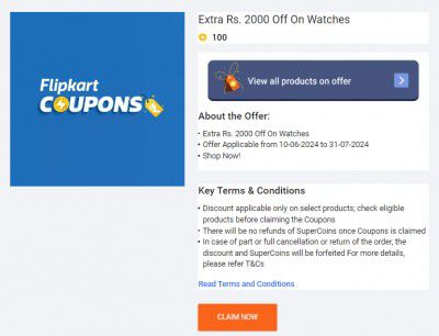 Flipkart : Get extra Rs.2000 in exchange of 100 supercoins.