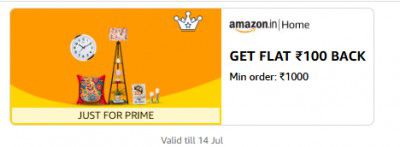 GET FLAT ₹100 BACK Min order: ₹1000 on Home