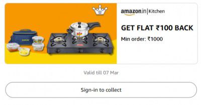 Get Flat ₹100 Back Min order: ₹1000 On Kitchen