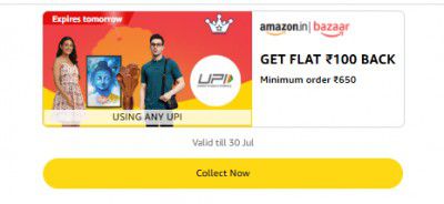 Get Flat ₹100 back on a Minimum order of ₹650