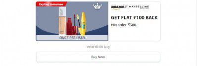 Get Flat ₹100 Cashback on minimum order ₹300 on Maybelline.