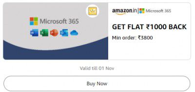 Get Flat ₹1000 Back on a minimum order value of ₹3800 on Microsoft 365