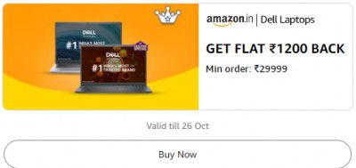Get Flat ₹1200 Back on a minimum order above ₹29999 on Dell Laptops