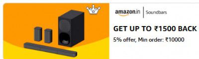 GET FLAT ₹1500 BACK (5% Cashback), Min order: ₹10,000 on Soundbar