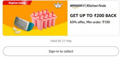 Get Flat ₹200 Back, 60% offer, Min order: ₹100