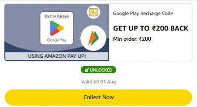 GET UP TO ₹200 BACK | Min order: ₹200 On Google play Recharge Code