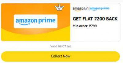 Get Flat ₹200 Back Min order: ₹799 On Amazon Prime