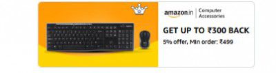 Get Flat ₹300 Back 5% offer, Min order: ₹499