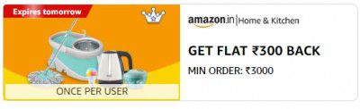 Get flat ₹300 back on minimum shopping of ₹3000 | Applicable on Home & Kitchen Category
