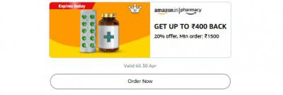 Get Flat ₹400 BACK 20% offer, Minimum order: ₹1500