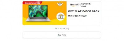 Get Flat ₹4000 Cashback on minimum order ₹10,000 on Laptops and more.