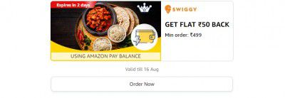 Get Flat ₹50 back on minimum order value ₹499 on Swiggy