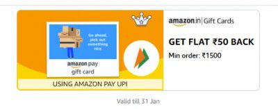 Get Flat ₹50 Cashback on Min. ₹1500 Amazon Gift Card