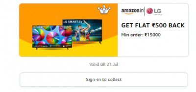 GET FLAT ₹500 BACK | Min order: ₹15000 on LG Television