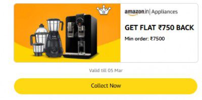 Get Flat ₹750 Back Min order: ₹7500 On Appliances