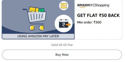 Get Flat Rs.50 Off Min order: ₹300 on Shopping 