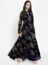 Get Glamr Women Printed Cotton Rayon Blend Anarkali Kurta (Dark Blue)...