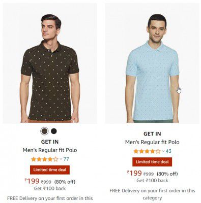 Get In Men's Regular fit Polo up to 81% off