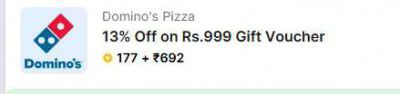 Flipkart: Get Rs.999 Domino’s Gift Card At 870 Supercoin