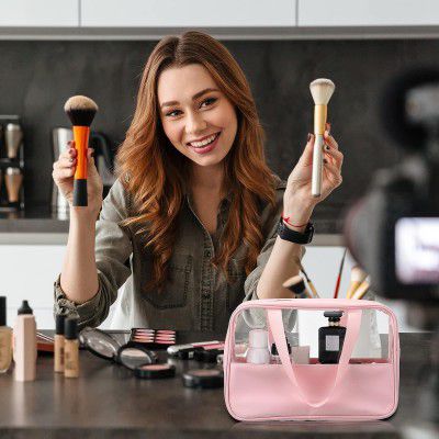 Ghime Cosmetic Makeup Bag Transparent Toiletry Bag Portable Cosmetic Pouch Travel Organizer Water-Resistant Purse for Women (4. Pink)