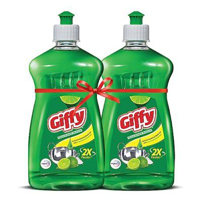 Giffy Concentrated Liquid Dish Wash Gel with Active Salt & Lime | 500ml (Pack of 2)