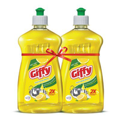 Giffy Lemon & Active Salt Concentrated Dish Wash Gel, 500ml (Pack of 2)