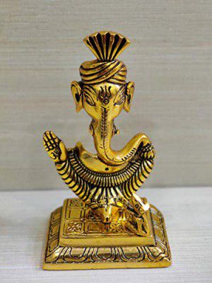 GiftNagri Gold Plated Handicraft Lord Ganesha Idol Ganesh Ji Ki Murti Hindu God Idols for Decoration in Home Temple Mandir Office Shop Counter Decorative Showpiece Marriage Wedding Gift
