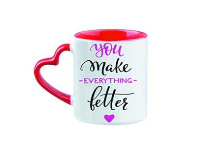 Giftsone Printed Ceramic Coffee Mug in Red Heart Handle and Wodden Keychain, Best Gift for Birthday, Gift for Anniversary, Gift for Mothers Day, Fathers Day (325 ml) RM009