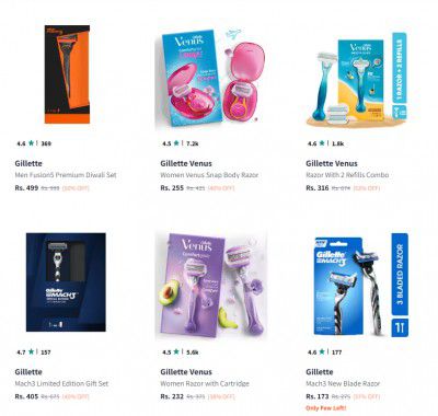Gillette & Gillette Venus at Minimum 30% OFF