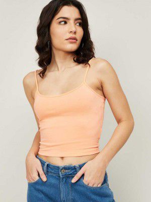 GINGER  Casual Sleeveless Solid Women Orange Top
