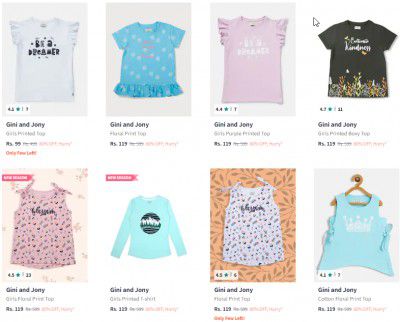 Gini And Jony Kids Clothing Starts ₹99 | Upto 80% Off