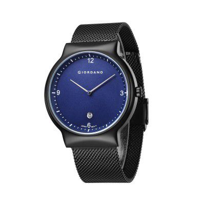 Giordano Analog Casual Round dial Wrist Watch for Men with mesh Metal Strap and Date Window
