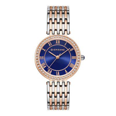 Giordano Eleganza Collection Round Analog Watch for Women, Diamond-Set with Metal Strap Ladies Water Resistant Wrist Watch - A2083