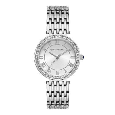 Giordano Eleganza Collection Round Analog Watch for Women, Diamond-Set with Metal Strap 