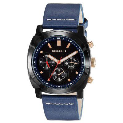 Giordano Mens Blue Leather Strap Multifinctional Watch- 1751-05