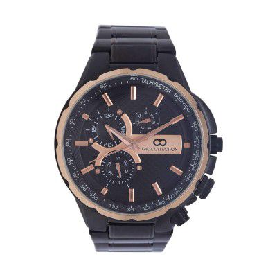 GIORDANO Mens Tachymeter Black Dial Metallic Multi-Function Watch - G3007-22 (Black_Free Size)