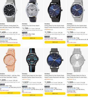 Giordano Watches upto 88% off starting From Rs.699