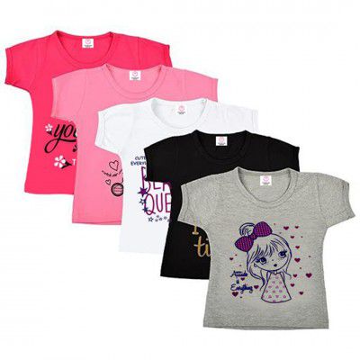Girls' Cotton T-Shirt | Regular Fit T-Shirt | Baby Girl T Shirt ( Pack of 5)