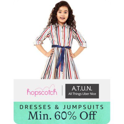 Girl's Dresses & Jumpsuits from Hopscotch & A.T.U.N @ minimum 60% off