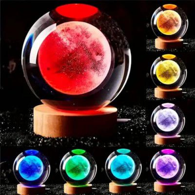 GITGRNTH 3D Crystal Ball Lamp with 16 Colors Changing LED Wooden Base - Solar System Night Light, 3D Crystal Ball, Galaxy Lamp Ball, Galaxy Crystal Ball Light Lamp with USB Powered (16 Color Moon)