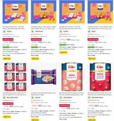 Amazon : Gits Besan Ladoo & Kaju Katli 50% OFF + Upto 32% OFF Coupon