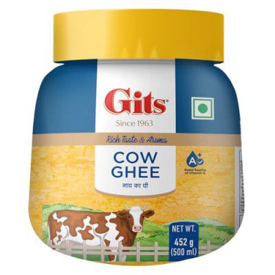 Gits Cow Ghee - 500 ml Jar | Pure Veg, Pure Cow Ghee, Desi Ghee, No preservatives