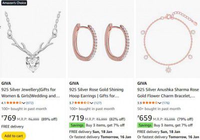 UP TO 89% OFF On Giva Silver Jewellery