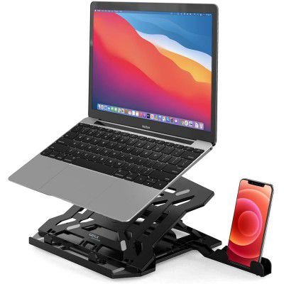 GIZGA essentials 2 in 1 Laptop Stand, 8-Adjustable Angles, Mobile Tabletop Stand, 12" - 15.6" Laptops, Heat Dissipation, Anti-Slip Base, Portable and Lightweight | Black