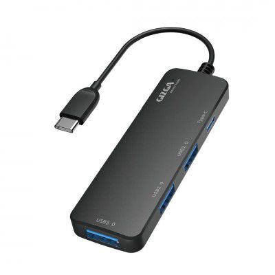 Gizga Essentials Type-C 4 Port Adapter Hub, Fast Data Transfer, USB 3.0 Ports, Multi-System Compatible, MacBook & Type-C Devices, for Windows/Mac OS/Linux, 5GBPS, Voltage Protection, Black