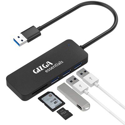 Gizga Essentials USB Hub 5 in 1 3 USB 2.0 2-Port Card Reader SD TF Data Transfer Upto 480Mbps for Smartphone MacBook Chromebook DELL & Other Android Devices