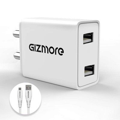 GIZMORE GIZ PA605M 3.4A Universal Fast Charging Dual USB Wall Adapter with Micro USB Cable (White)