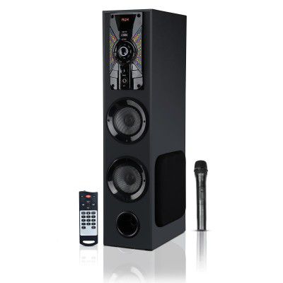 GIZMORE ST5000 PRO 50W Bluetooth Tower Speaker | Digital LED Display Wooden Cabinet (Black)