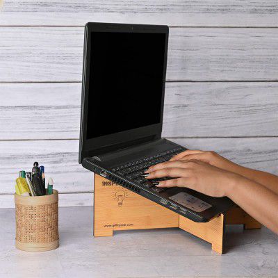 GKD Portable Laptop Stand for Desk Easy to Carry Unique Design Cross Laptop Docking Station Compatible with MacBook dell xps hp Lenovo Ergonomic Design Laptop Raiser (Bamboo ecofriendly)