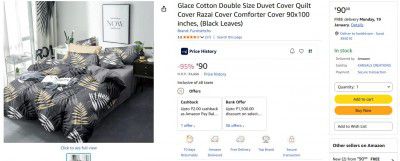 Glace Cotton Double Size Duvet Cover Quilt Cover Razai Cover Comforter Cover 90x100 inches, (Black Leaves)